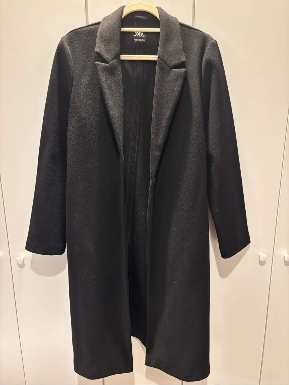 Zara Black Long Wool-Blend Trench Coat
